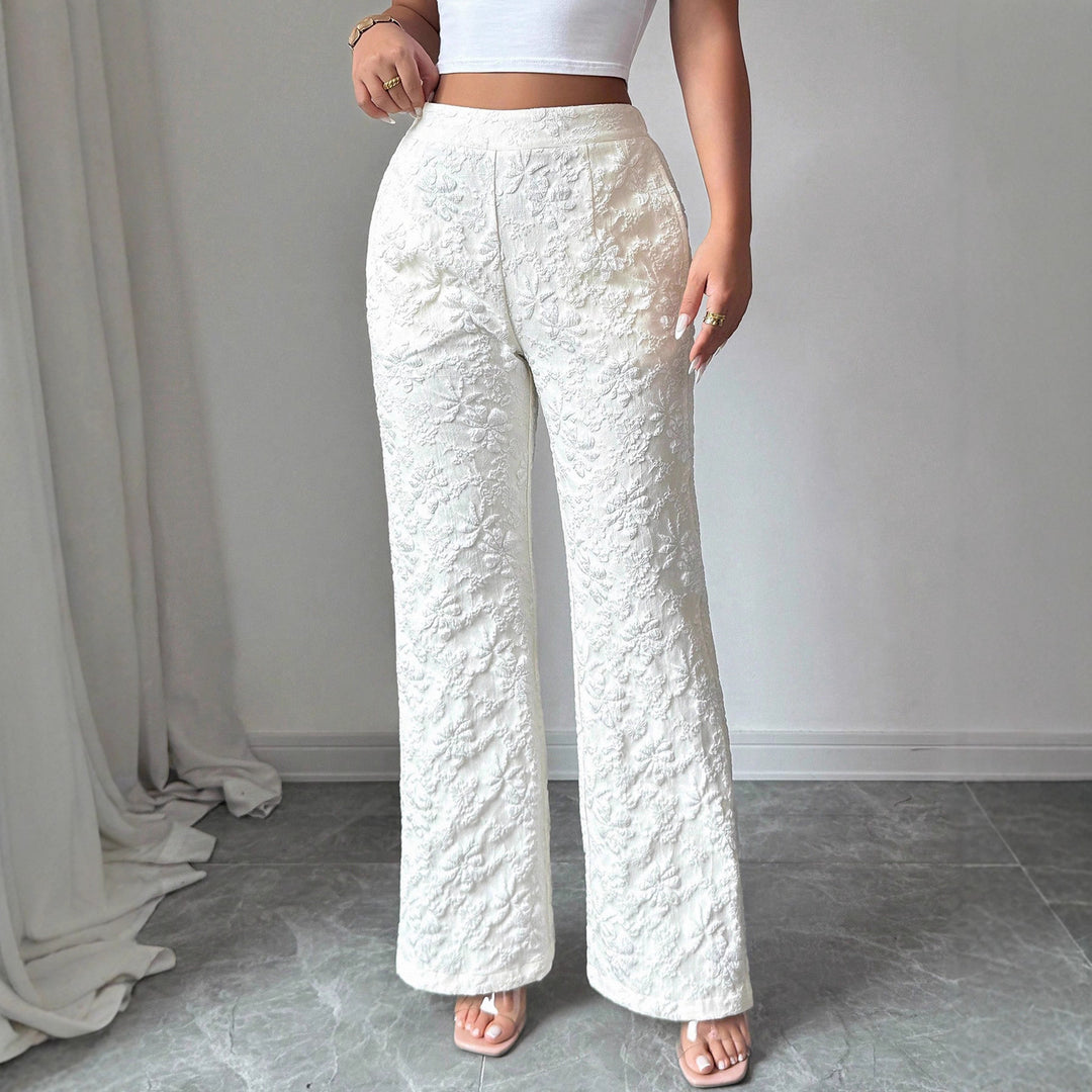 Damen Elegante Stoffhose mit hochgezogenem Schnitt und floralem Muster Drune
