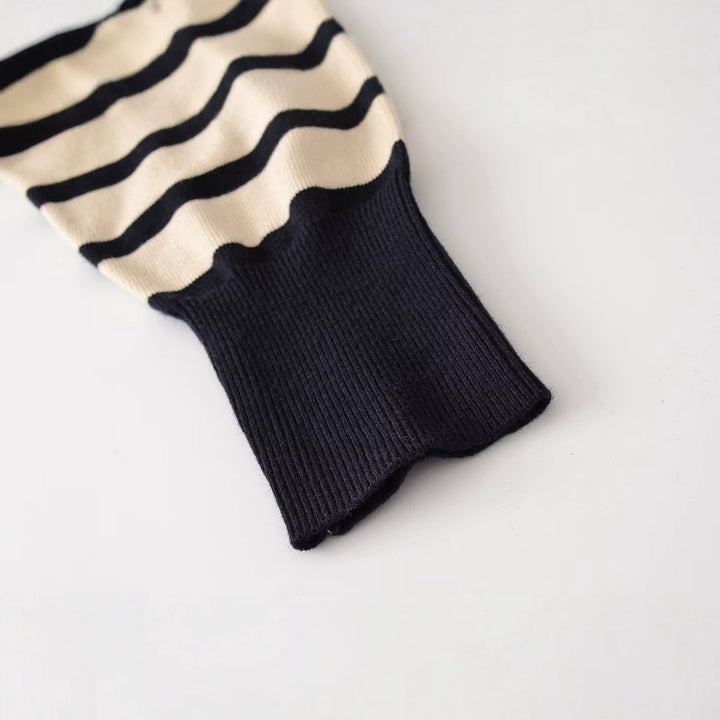 Damen Gestreifter Strickpullover mit halbem Reißverschluss und Stehkragen Drune