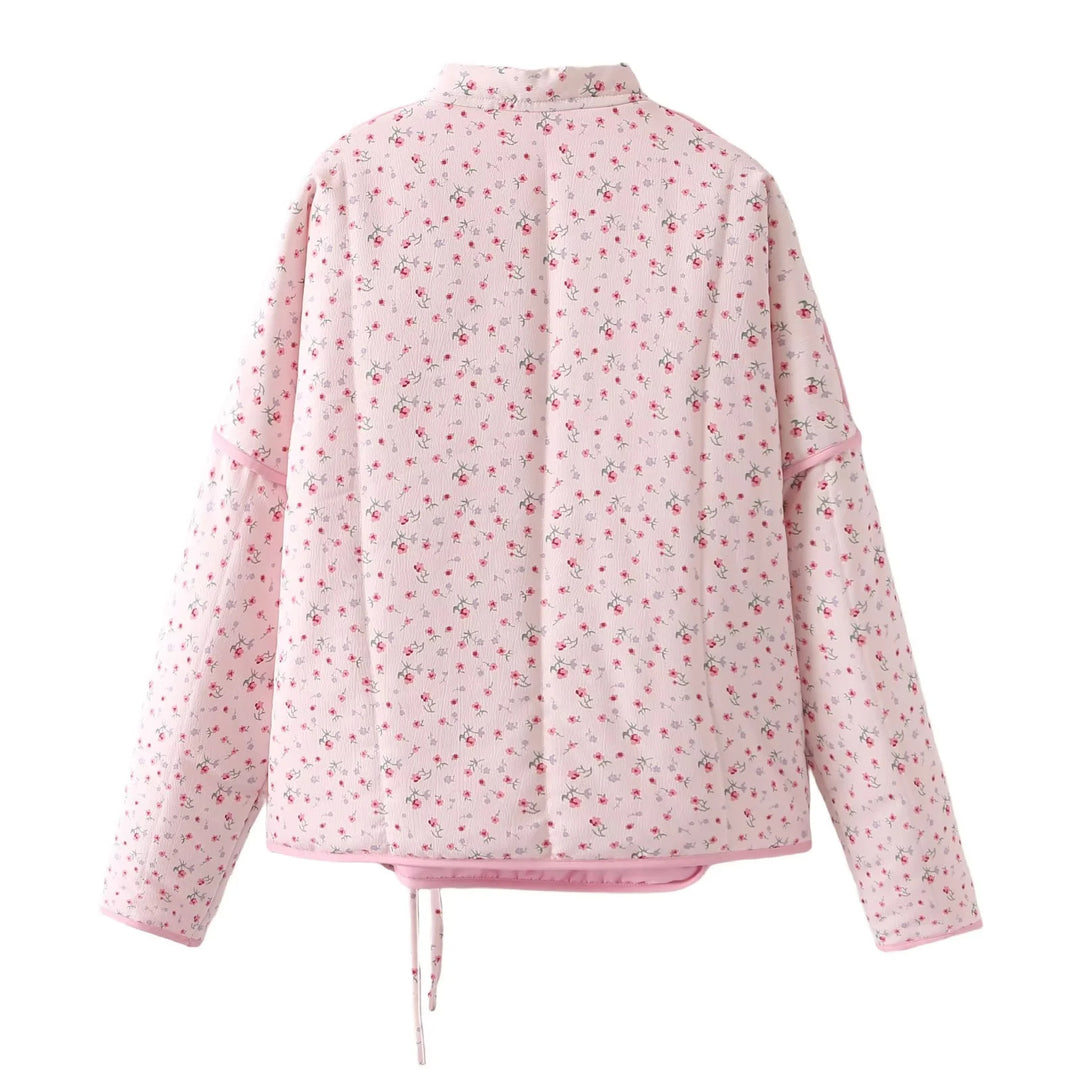 Damen nan leichte Wickeljacke im Kimono‑Stil mit zartem Blumenmuster und Taillenband Drune