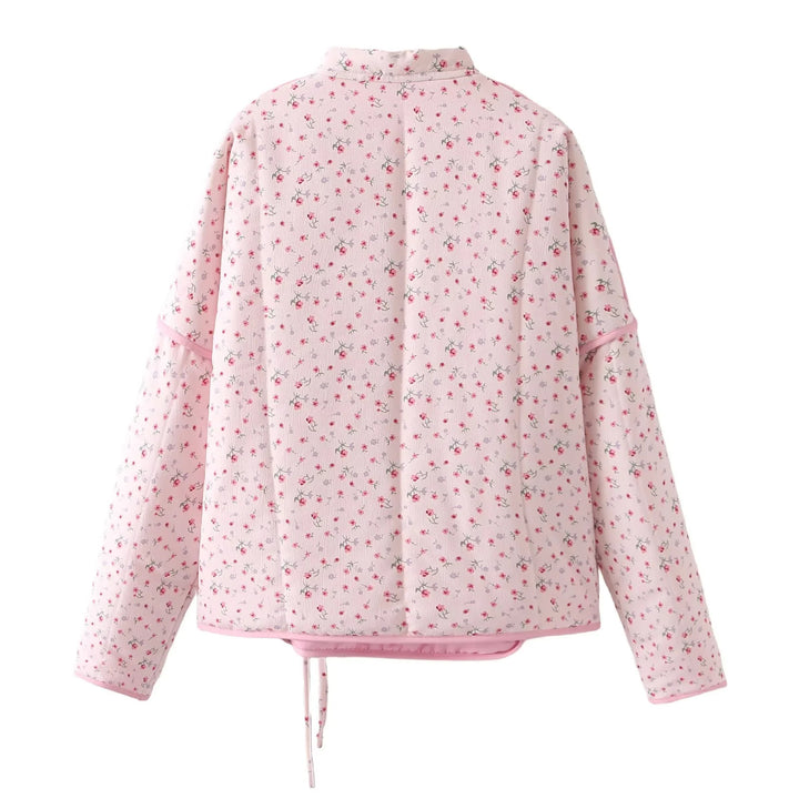 Damen nan leichte Wickeljacke im Kimono‑Stil mit zartem Blumenmuster und Taillenband Drune