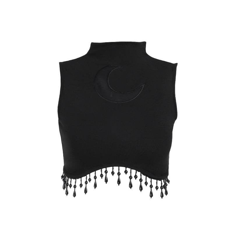 Damen elegantes Crop-Top mit Perlenverzierungen Drune