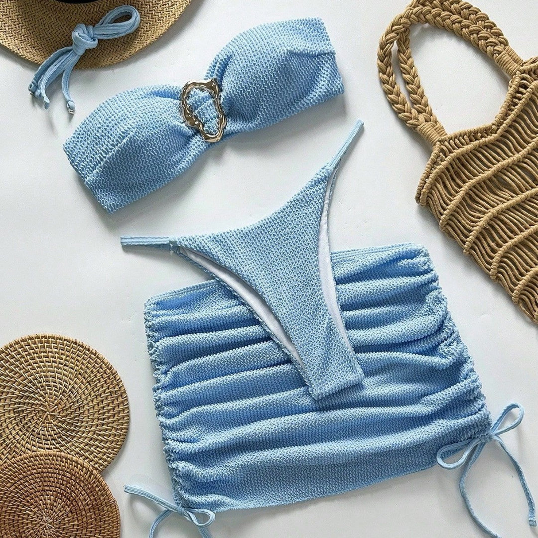 Damen Bandeau-Bikini mit herausragendem Ringdesign und seitlichen Raffung Drune