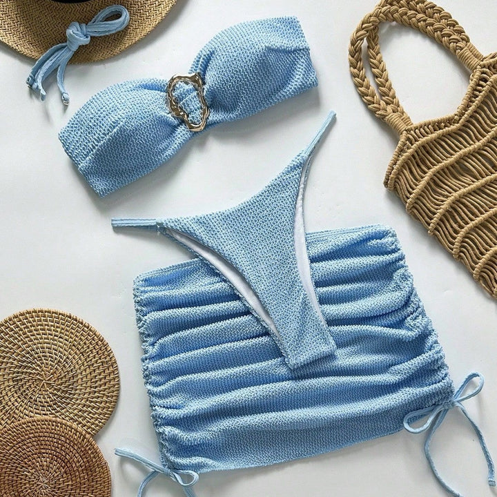 Damen Bandeau-Bikini mit herausragendem Ringdesign und seitlichen Raffung Drune