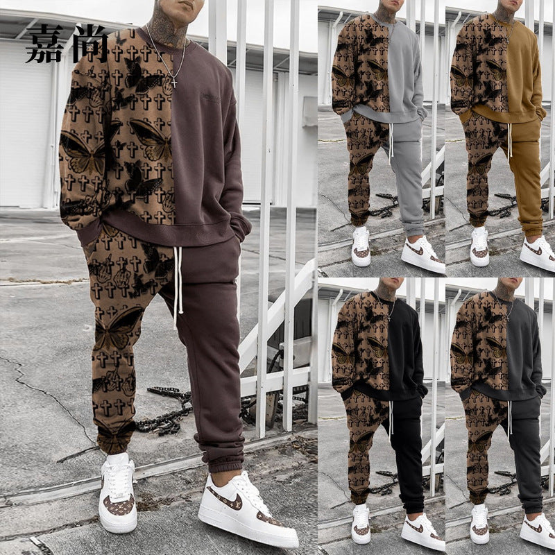 Herren Weit geschnittenes Freizeit-Set aus Baumwollfleece mit grafischem Frontprint und Kordel-Jogger Drune