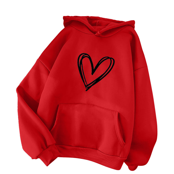 Damen nan oversized Kapuzenpullover mit handgezeichnetem Herzprint, Kängurutasche und weichem Fleece-Innenfutter Drune