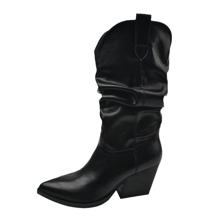 Damen Western-Stiefel aus elegantem Wildleder mit hohem Absatz Drune