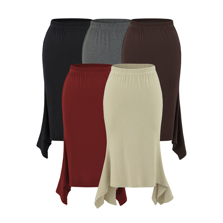 Damen Asymmetrischer Jersey-Midirock mit elastischem Bund und Zipfelsaum Drune