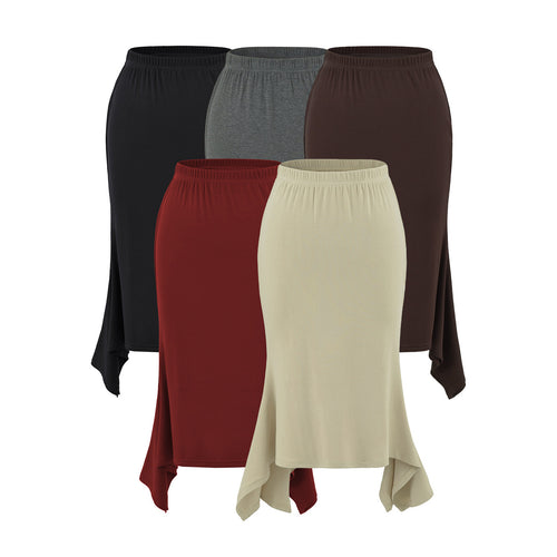 Damen Asymmetrischer Jersey-Midirock mit elastischem Bund und Zipfelsaum Drune