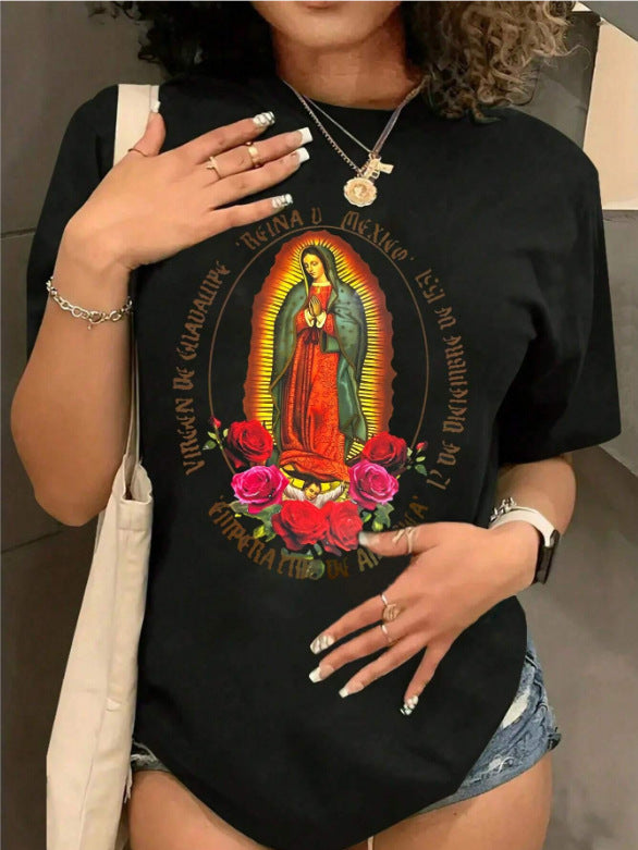 Damen T-Shirt mit kreativem Grafikdruck und luxuriösen Paillettenakzenten Drune
