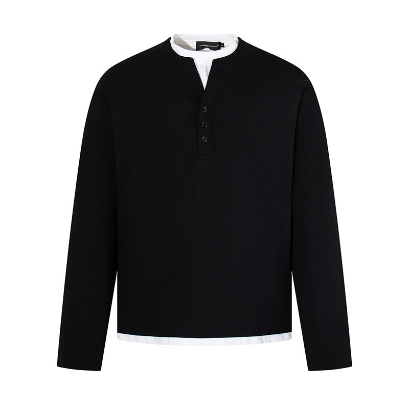 Herren Langärmeliges Henley-Layer-Shirt mit kontrastierendem Innenkragen und modernem Regular-Fit Drune