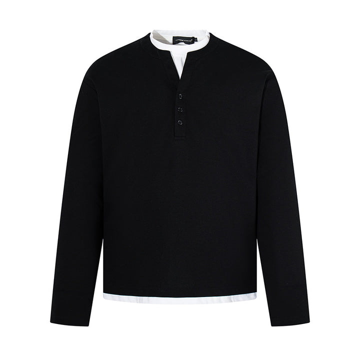 Herren Langärmeliges Henley-Layer-Shirt mit kontrastierendem Innenkragen und modernem Regular-Fit Drune