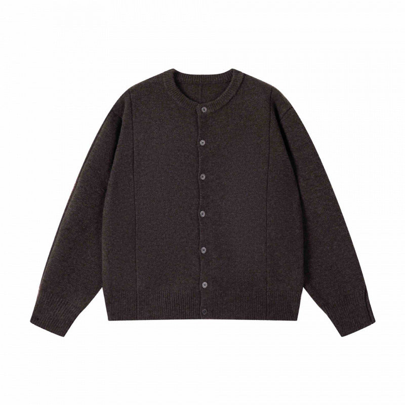 Unisex Boxiger Feinstrick-Cardigan mit Rundhals und durchgehender Knopfleiste Drune