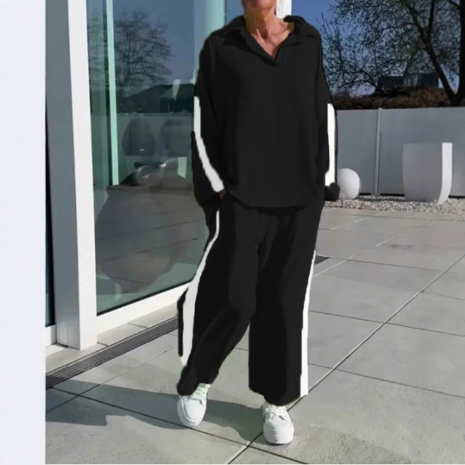 Damen Sportliches Freizeitanzugs-Set mit hohem Kragen und seitlichen Streifen Drune