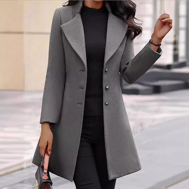Damen eleganter Wollmantel mit strukturierter Passform und doppelt knopfverschlossenem Design Drune