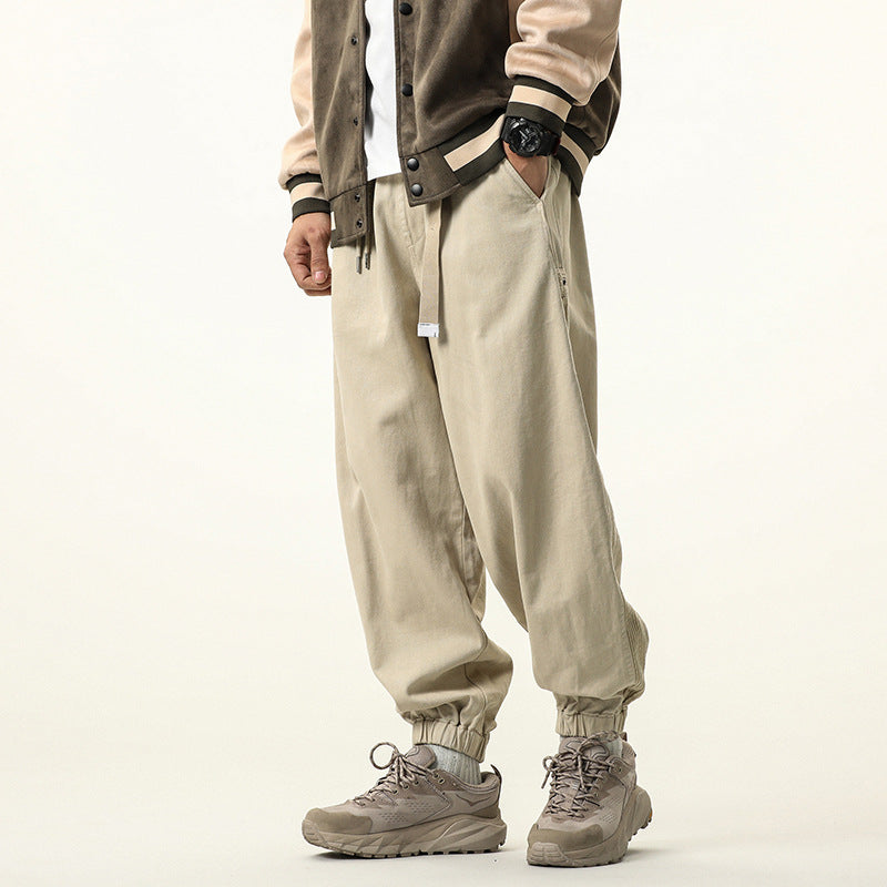 Herren Baggy‑Sweatstyle Cargohose aus schwerer Baumwolle mit elastischem Knöchelabschluss und Utility‑Schlaufen Drune