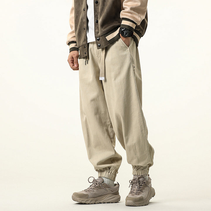 Herren Baggy‑Sweatstyle Cargohose aus schwerer Baumwolle mit elastischem Knöchelabschluss und Utility‑Schlaufen Drune