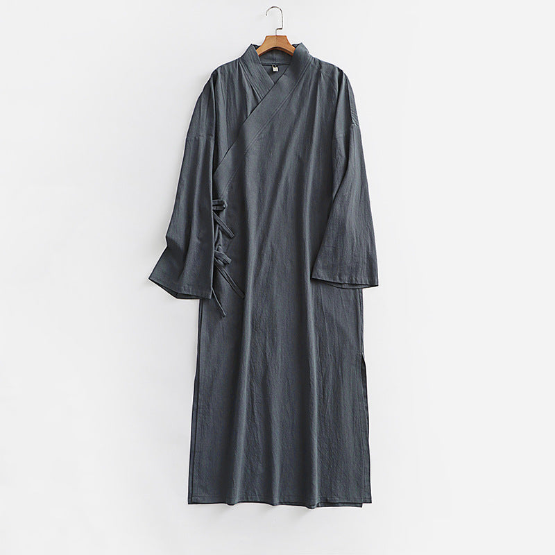 Damen Langes Wickelkleid im Kimono-Stil mit weitem Ärmel und seitlichen Bindebändern Drune