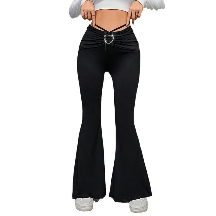 Drune | elegante High-Waist-Flared-Hose mit dekorativem Herzgurt