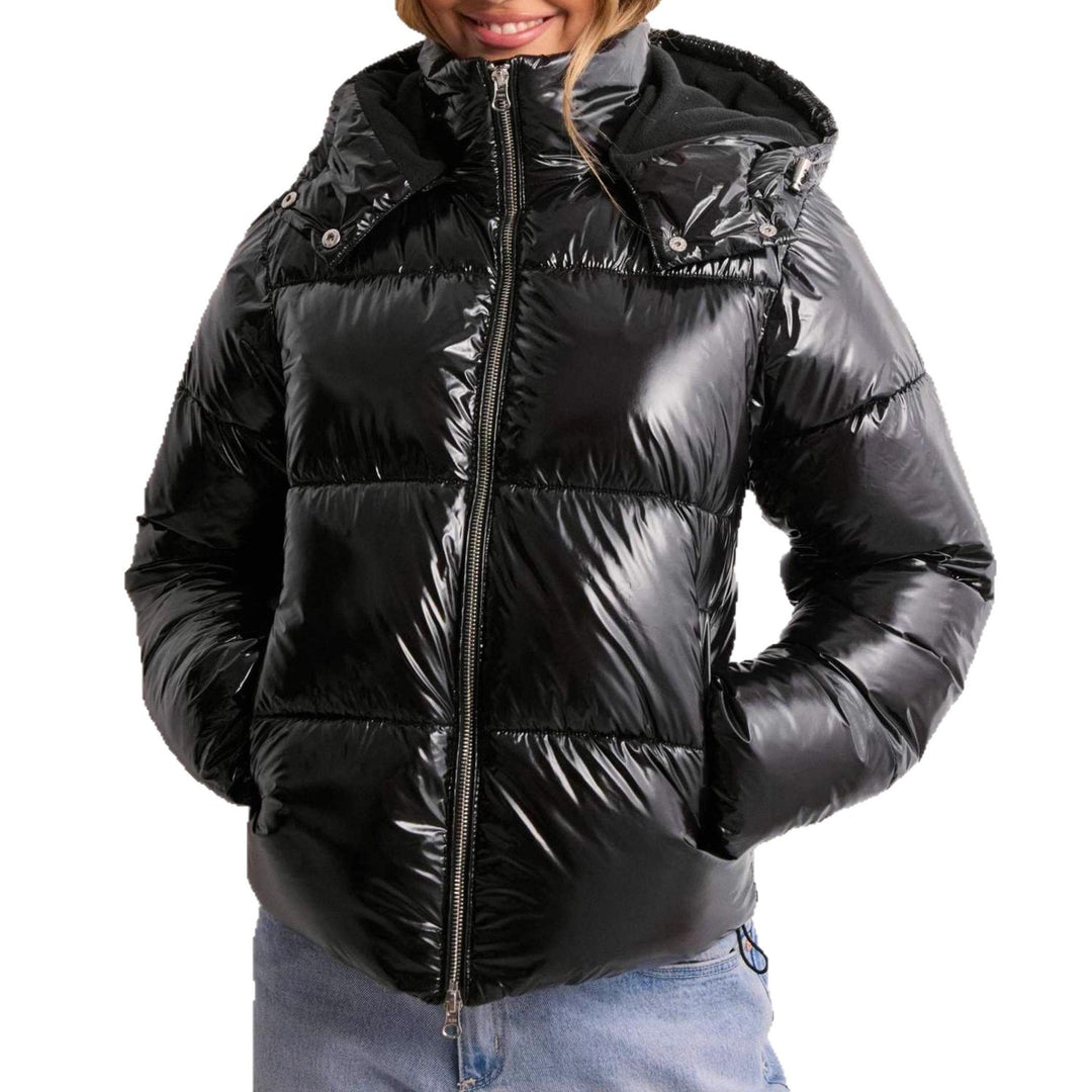 Damen Trendige Hochglanz Daunenjacke mit Kapuze