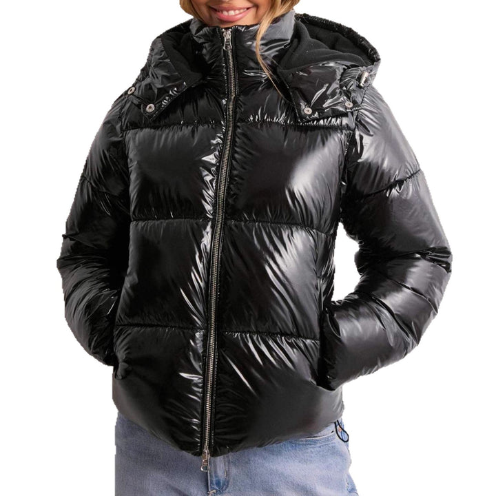 Damen Trendige Hochglanz Daunenjacke mit Kapuze