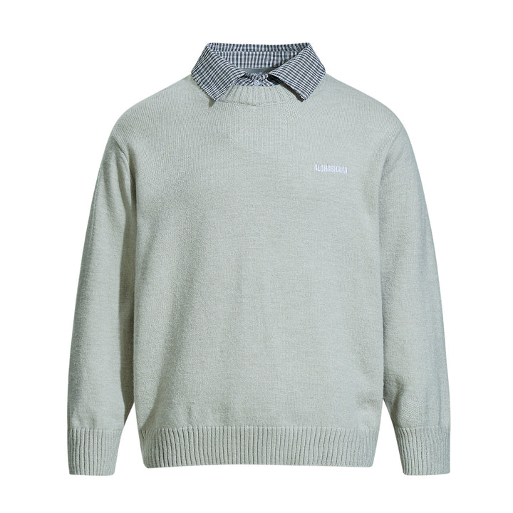 Herren Rundhalspullover mit eingesticktem Logo und Layer‑Hemdkragen Drune