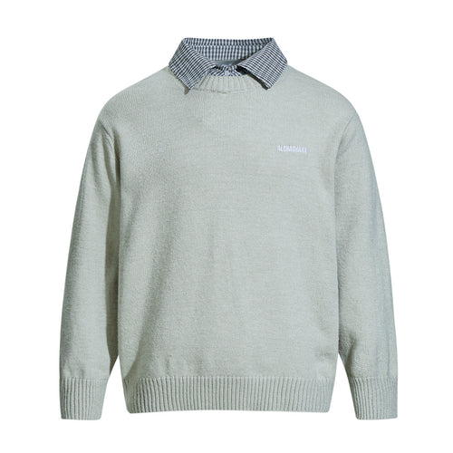 Herren Rundhalspullover mit eingesticktem Logo und Layer‑Hemdkragen Drune