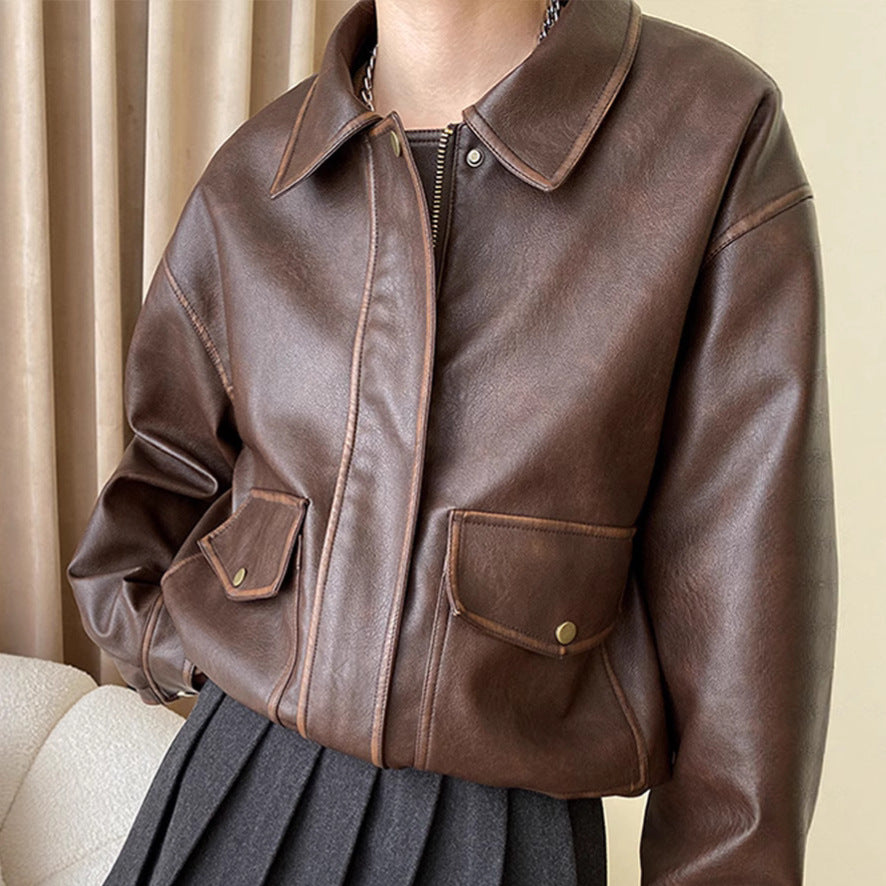 Damen lässige Lederjacke Drune