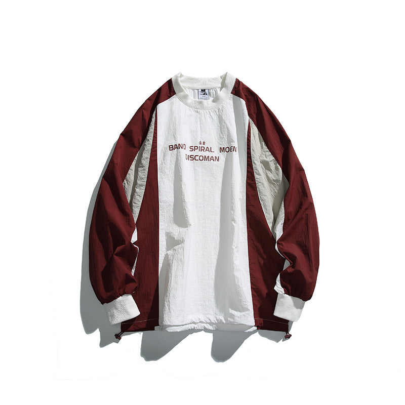 Unisex Weitgeschnittenes Colorblock-Langarmshirt aus leichter Nylon-Mischung mit Raglanärmeln und Brustprint Drune