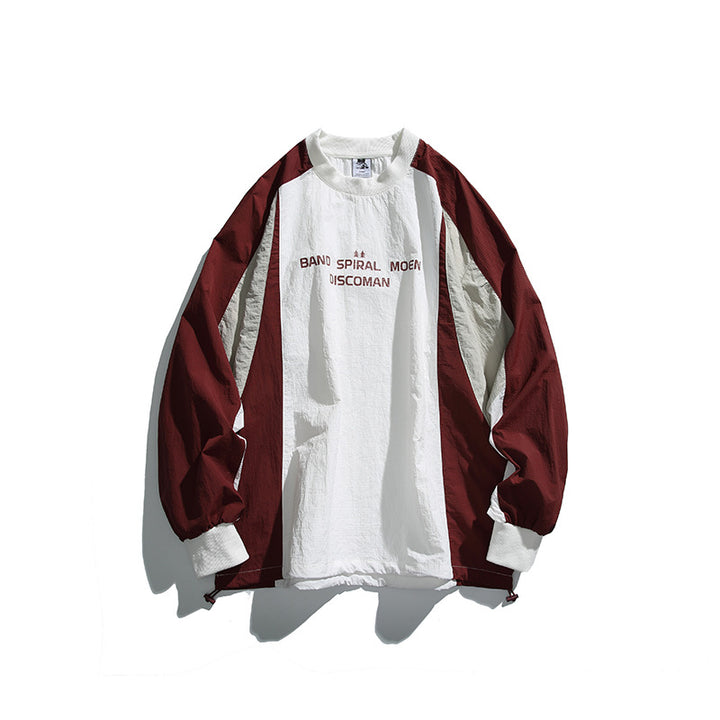 Unisex Weitgeschnittenes Colorblock-Langarmshirt aus leichter Nylon-Mischung mit Raglanärmeln und Brustprint Drune