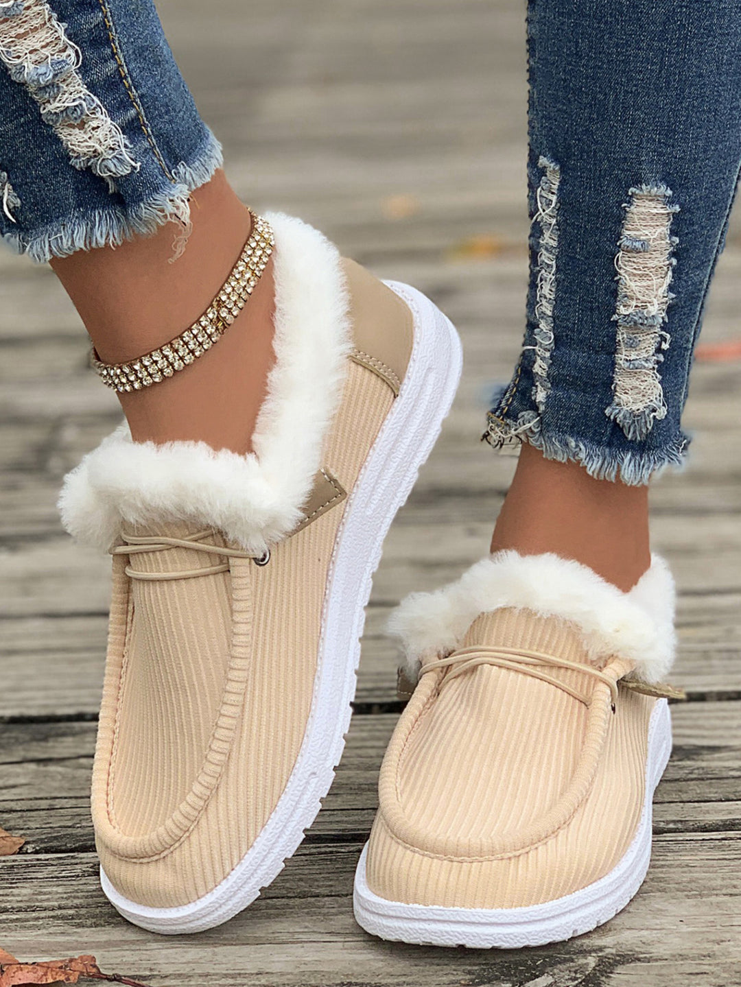 Damen Flauschige Slip-On Hausschuhe mit weichem Innenfutter Drune