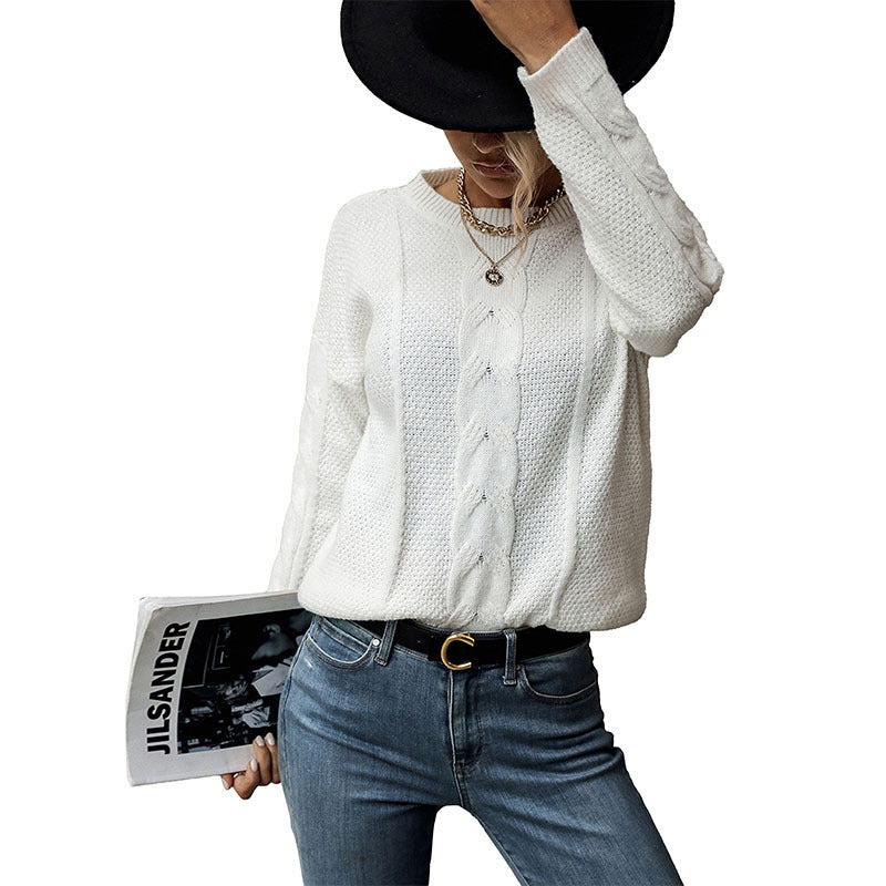 Damen Feiner Rundhals-Pullover mit Zopfmotiv und geripptem Saum Drune