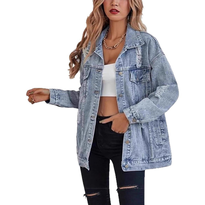 Damen Oversized Denimjacke mit modischen Ripped-Details Drune