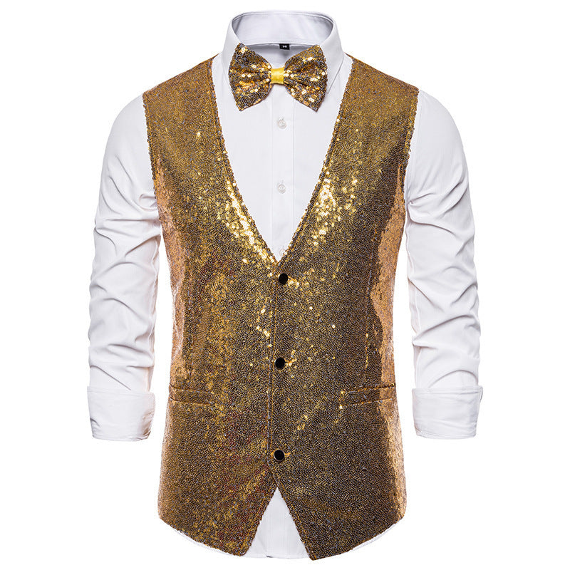 Herren Pailletten Kleid Weste Set Drune