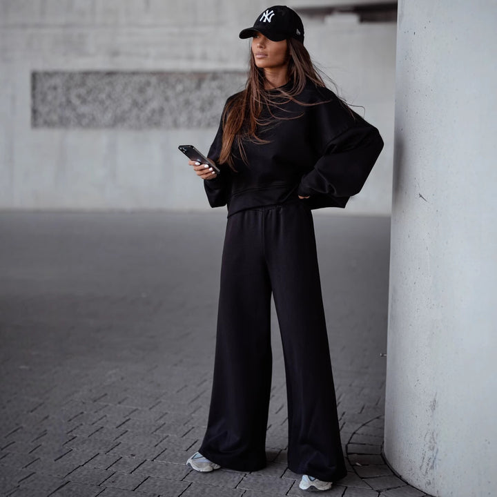 Damen Bequemer Oversized Freizeitanzug mit weitem Schnitt und übergroßem Kragen Drune