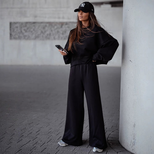 Damen Bequemer Oversized Freizeitanzug mit weitem Schnitt und übergroßem Kragen Drune