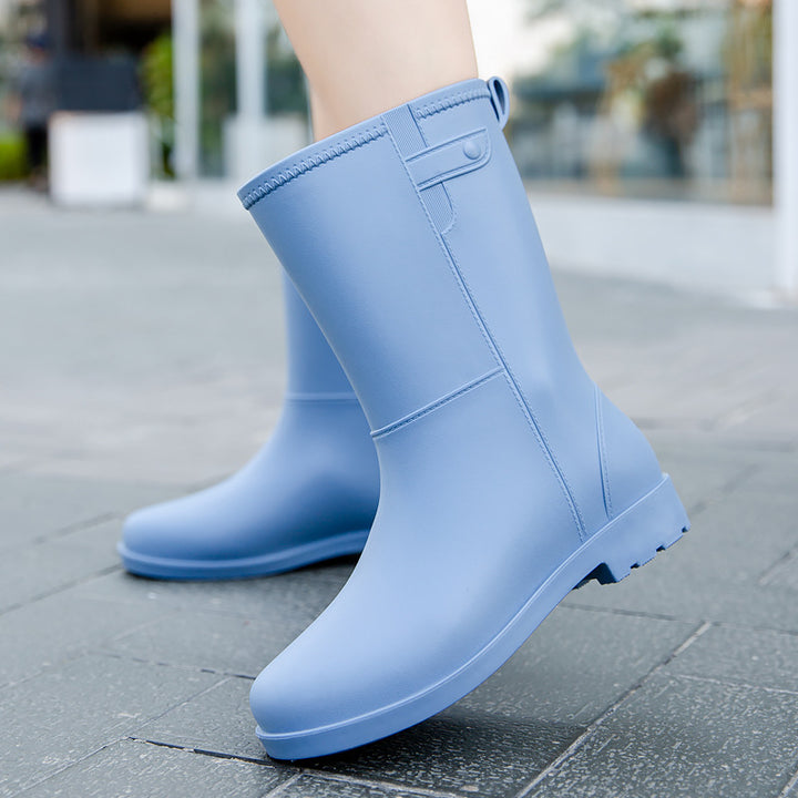 Damen Mittelhohe nahtlose Regenstiefelette aus flexiblem Vollgummi mit griffiger Profilsohle Drune