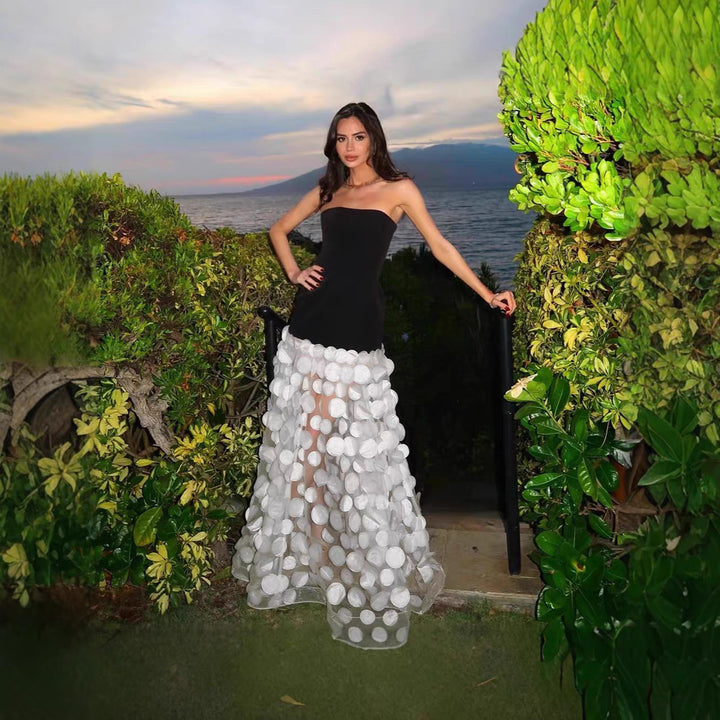 Damen Traumhaftes Tüll-Abendkleid ohne Ärmel und Volant-Design Drune