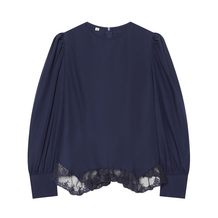 Damen Bluse mit Ballonärmeln und Spitzenbesatz Drune