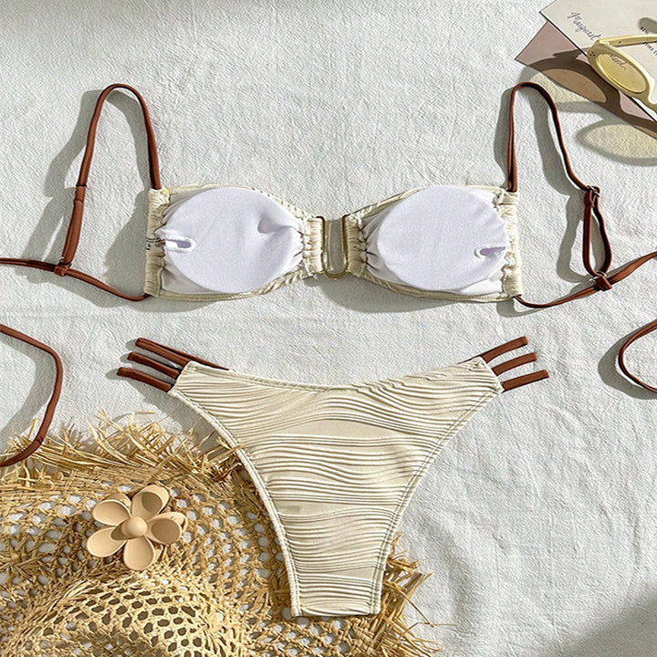 Damen Bandeau-Bikini mit raffiniertem Rüschendesign und verstellbaren Trägern Drune