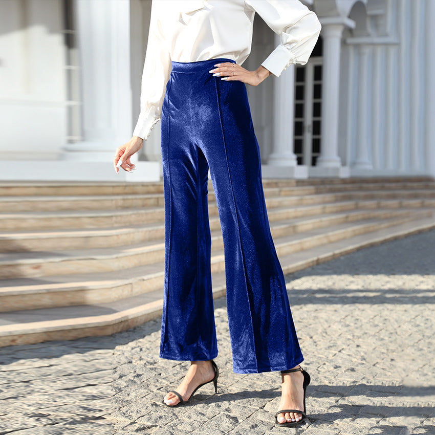 Damen Hochtaillierte Samtweite Hosen Drune