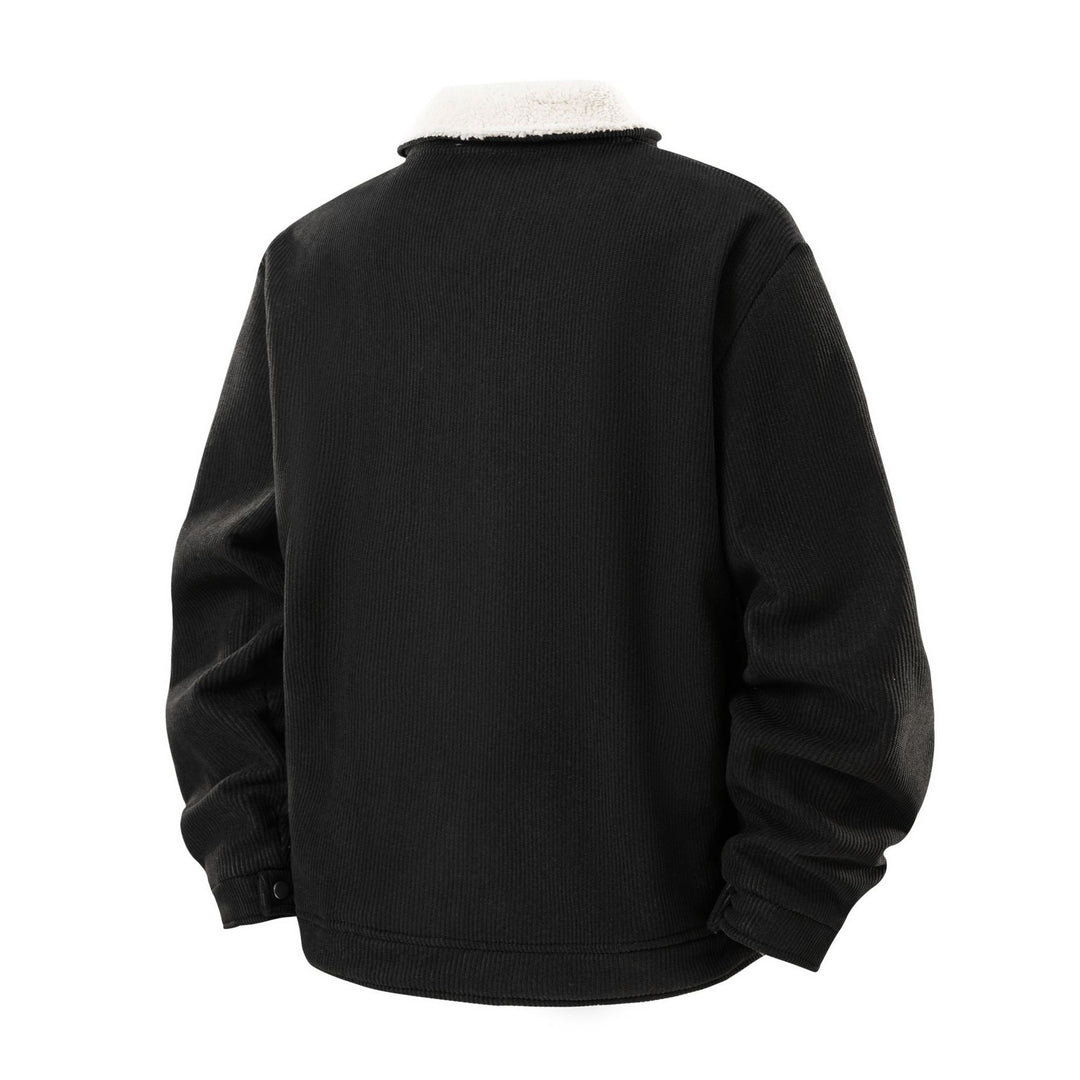 Herren  Corduroy Sherpa-Mantel mit durchgehendem Reißverschluss, Klappbrusttaschen und Badge-Ärmeln Drune