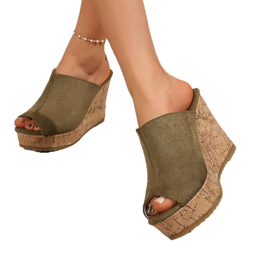 Damen Wedge-Pantoletten mit elegantem Korkdetail Drune