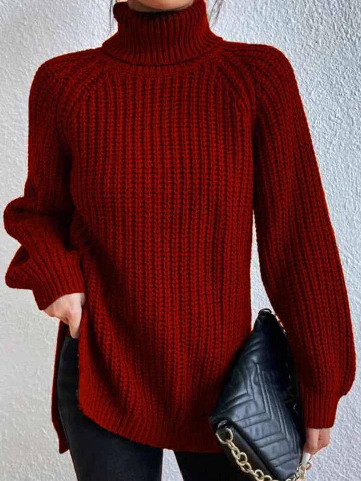 Damen Grobstrickpullover mit hohem Kragen und strukturiertem Muster Drune