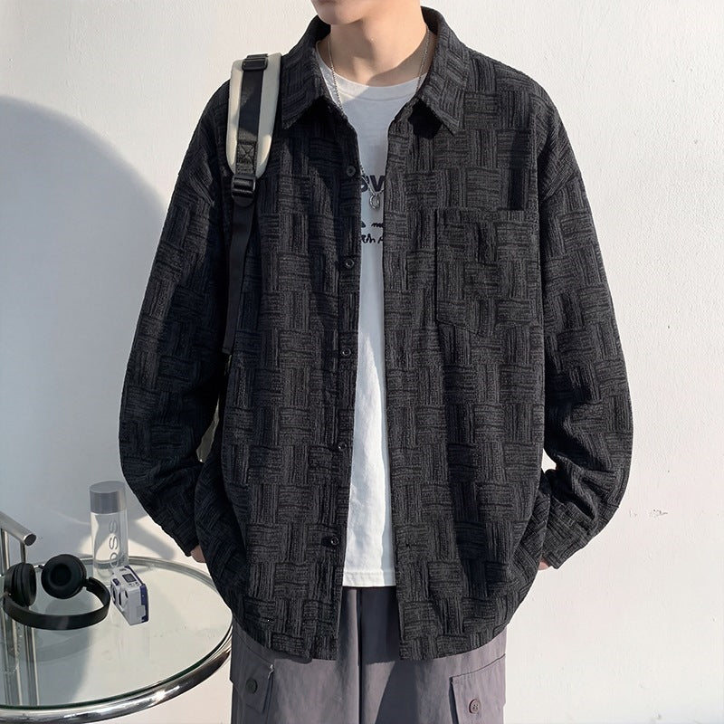 Herren Overshirt-Jacke aus strukturierter Baumwollmischung mit Karomuster-Relief Drune