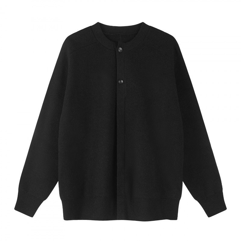 Unisex Boxiger Feinstrick-Cardigan mit Rundhals, Raglanärmeln und teilverdeckter Knopfleiste Drune