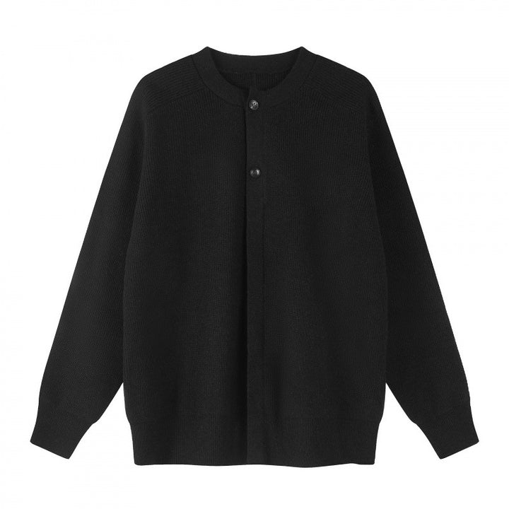 Unisex Boxiger Feinstrick-Cardigan mit Rundhals, Raglanärmeln und teilverdeckter Knopfleiste Drune