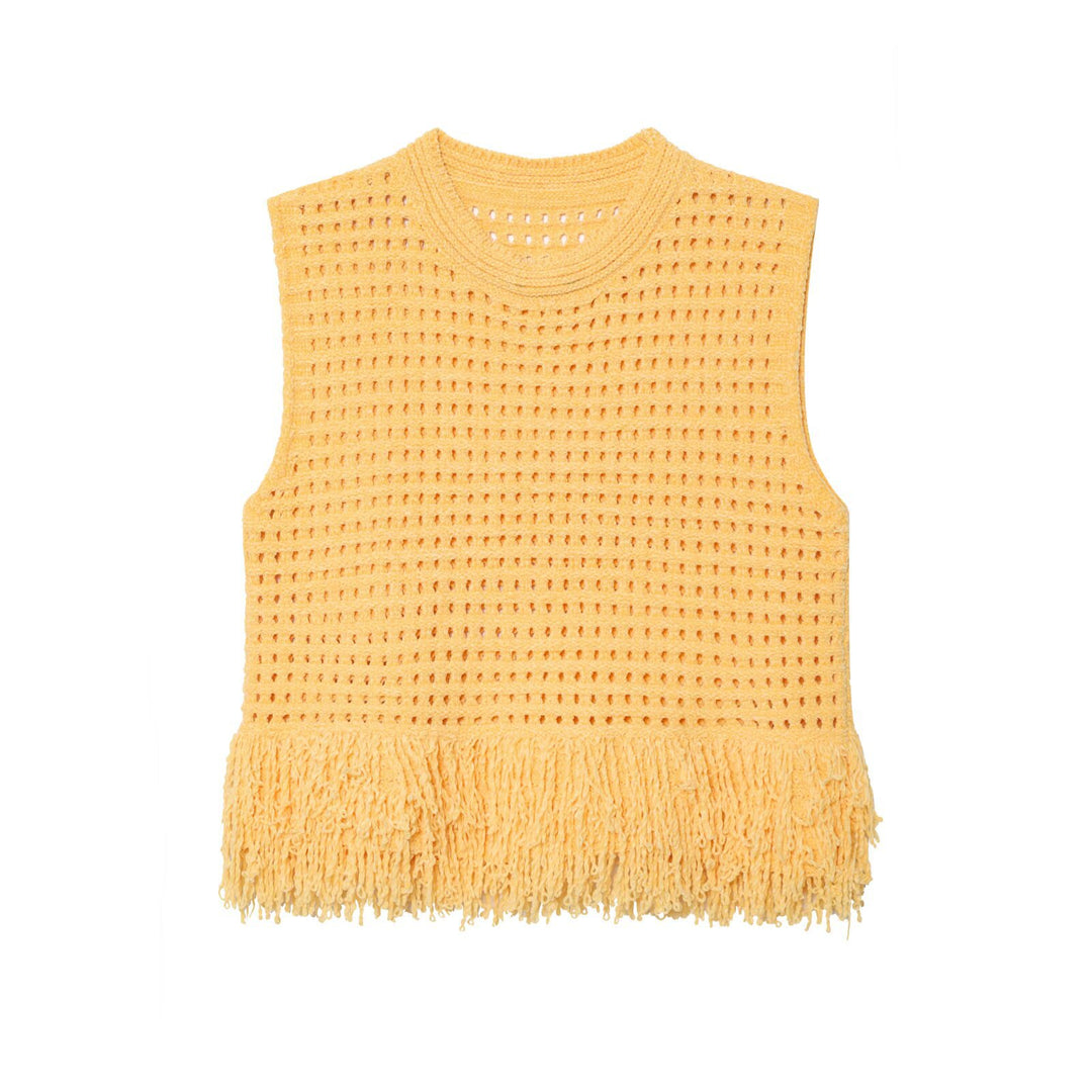 Damen Stricktop mit fransem Saum Drune