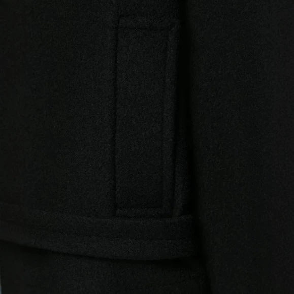 Damen Kurz geschnittener Duffle‑Cape‑Mantel mit hohem Funnelkragen, Knebelverschlüssen und Bindegürtel Drune