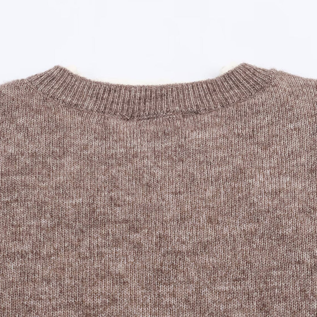 Damen lässige Strickjacke mit Rundhalsausschnitt und Knopfdetails Drune