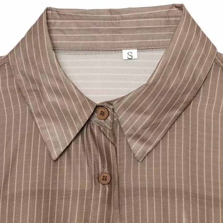 Damen Nadelstreifen-Seidenoptik-Bluse mit seitlicher Knotendetail Drune